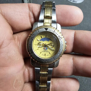Vintage Tommy Boy Ladies Quartz Moon Phase Watch Silver And Gold Tone Working sh
